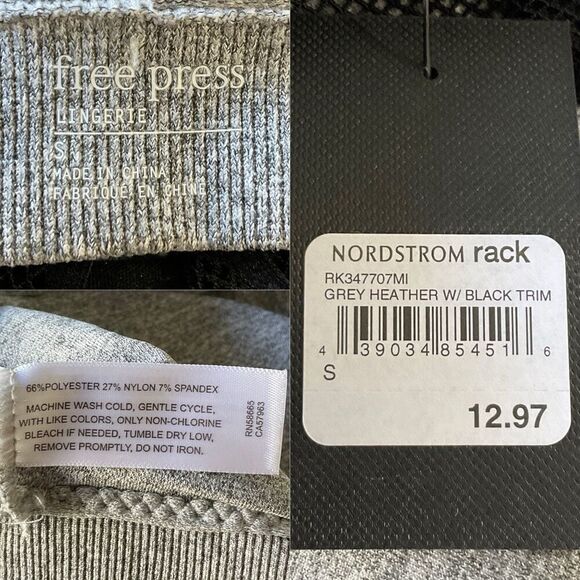 Free Press Gray Black Mesh Padded Sports Bra Bralette Small New - Picture 4 of 5